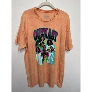 Outkast Large Graphic T Shirt Orange Tie Dye Short Sleeve Crewneck Unisex Band
